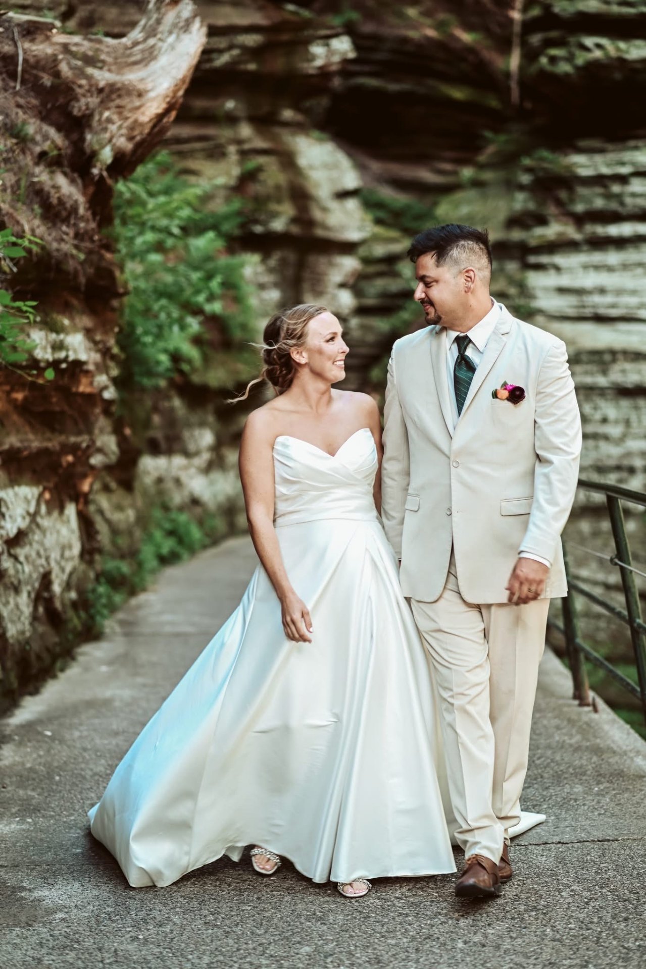 Couple walking in canyon path